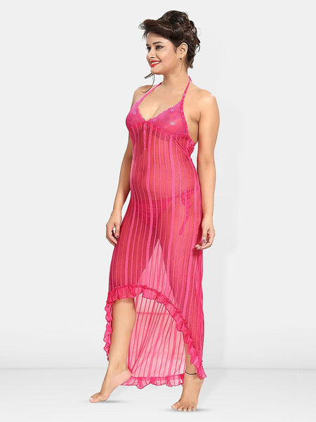 Be You Self Design Net Halter Neck Baby Doll With Brief