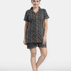 Be You Lapel Collar Ethnic Motifs Printed Night suit