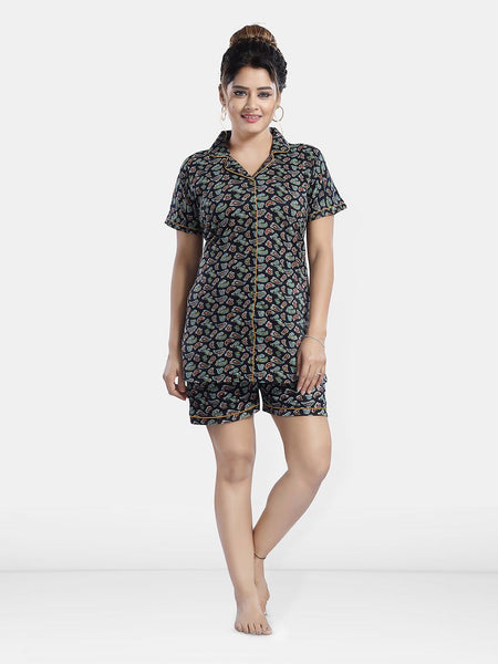 Be You Lapel Collar Ethnic Motifs Printed Night suit