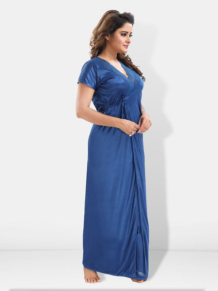 Be You 6 Pieces Satin Maxi Nightdress Set With Robe And Lingerie Set