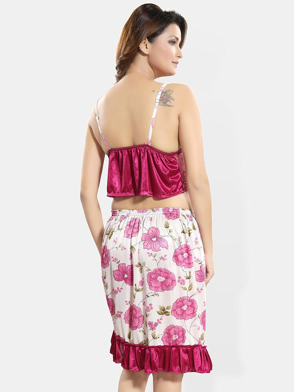 Be You Self Design Shoulder Strap Satin Nightdress