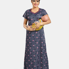 Be You Floral Printed Satin Maternity Maxi Sweat Nightdress