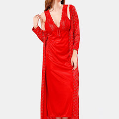 Be You V Neck Lace Satin Maxi Nightdress With Robe