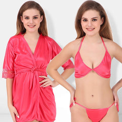 Be You Non-Wired Non Padded Lingerie Set With Robe-BUF-3-PCS-SET-2248-L