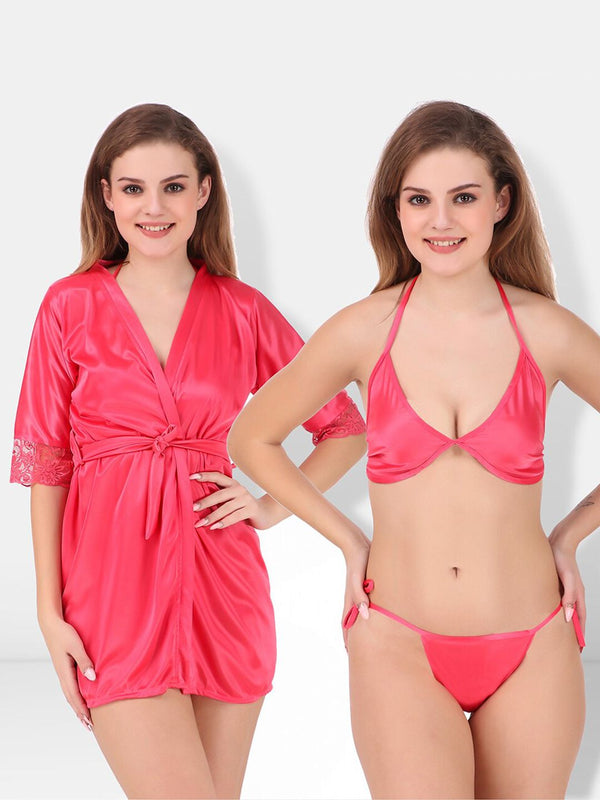 Be You Non-Wired Non Padded Lingerie Set With Robe-BUF-3-PCS-SET-2248-L