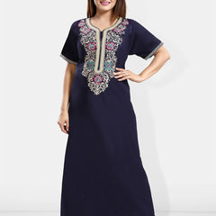 Be You Ethnic Motifs Embroidered Maxi Nightdress