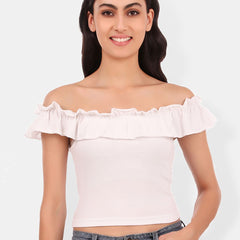 Be You Off-Shoulder Ruffles Cotton Bardot Crop Top