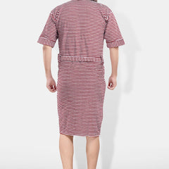 Be You Maroon Striped Cotton Drawstring Knee Length Bath Robe-3XL