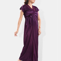 Be You V-Neck Satin Lace Night Suit With Robe