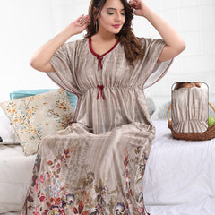 Be You Floral Printed Satin Kaftan Nightdress