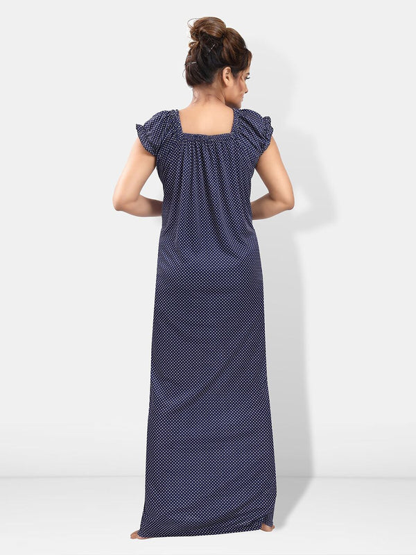 Be You Polka Dot Printed Square Neck Satin Maxi Nightdress