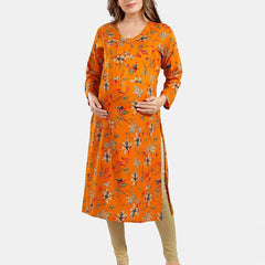 Be You Floral Printed Round Neck Maternity Straight Kurta