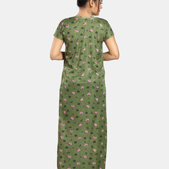 Be You Floral Printed Satin Maternity Maxi Sweat Nightdress