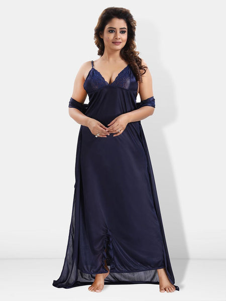 Be You 6 Pieces Satin Maxi Nightdress Set With Robe And Lingerie Set