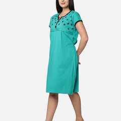Be You Turquoise Blue Cotton Blend Maternity Nightdress
