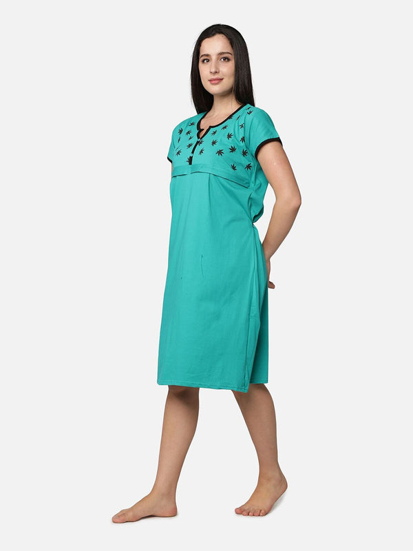 Be You Turquoise Blue Cotton Blend Maternity Nightdress