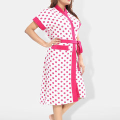 Be You Women Polka Dots Printed Terry Cotton Bath Robe With Belt