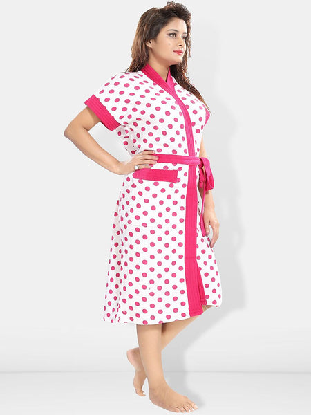 Be You Women Polka Dots Printed Terry Cotton Bath Robe With Belt