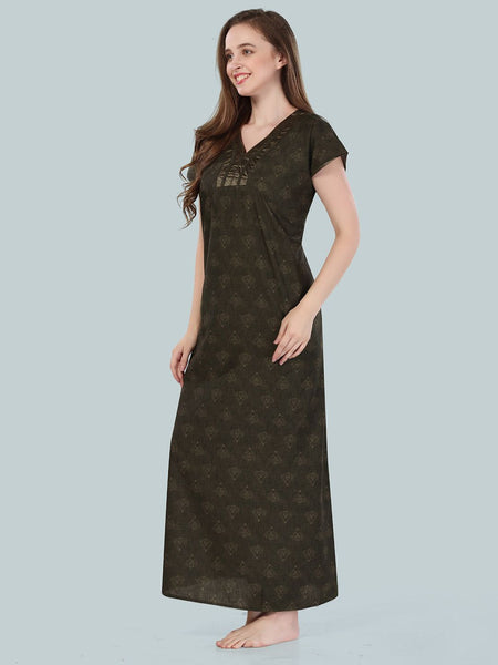 Be You Green Printed Maxi Nightdress