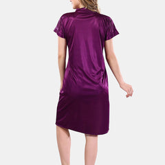 Be You Solid Lace Details Satin Nighty with Robe