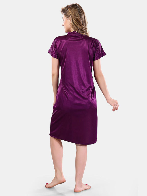 Be You Solid Lace Details Satin Nighty with Robe