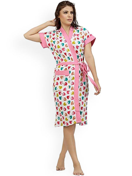 Be You Women Printed Cotton Anti-bacterial Super Soft Bath Robe With Belt