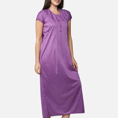 Be You Women Purple Striped Maxi Maternity Nightdress