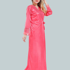 Be You V-Neck Lace Up Details Satin Maxi Nightdress With Robe