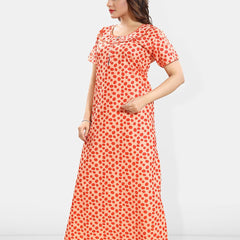 Be You Polka Dots Printed Round Neck Pure Cotton Maxi Nightdress