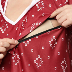 Be You Women Maroon Printed Maternity Maxi Nightdress