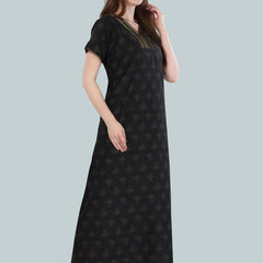 Be You Black Printed Maxi Nightdress