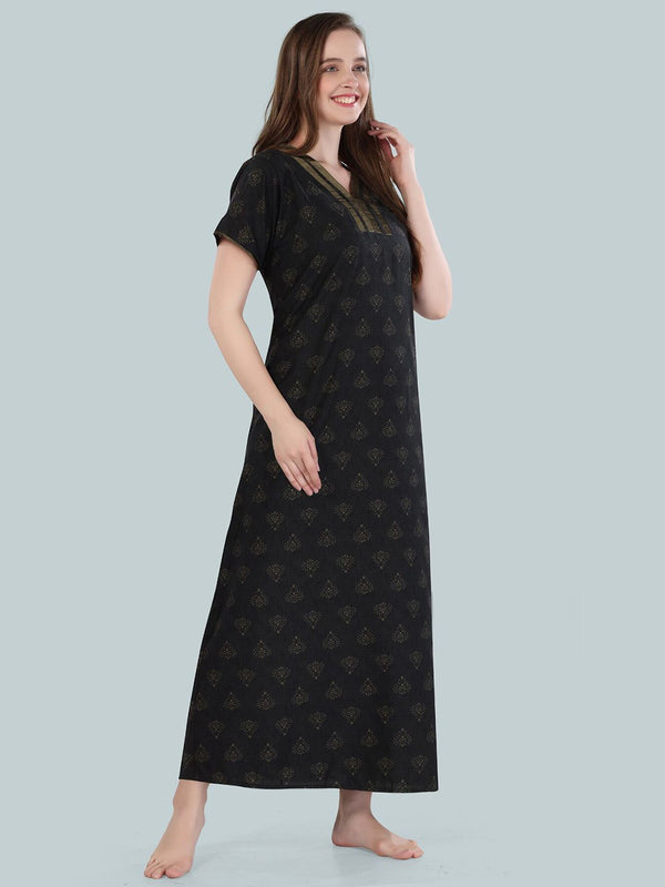 Be You Black Printed Maxi Nightdress
