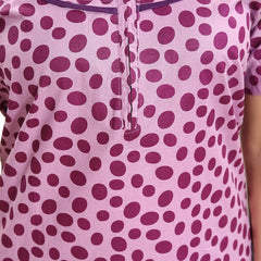 Be You Polka Dots Printed Round Neck Pure Cotton Maxi Nightdress