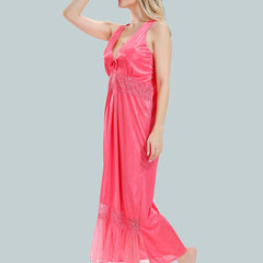 Be You V-Neck Lace Up Details Satin Maxi Nightdress With Robe