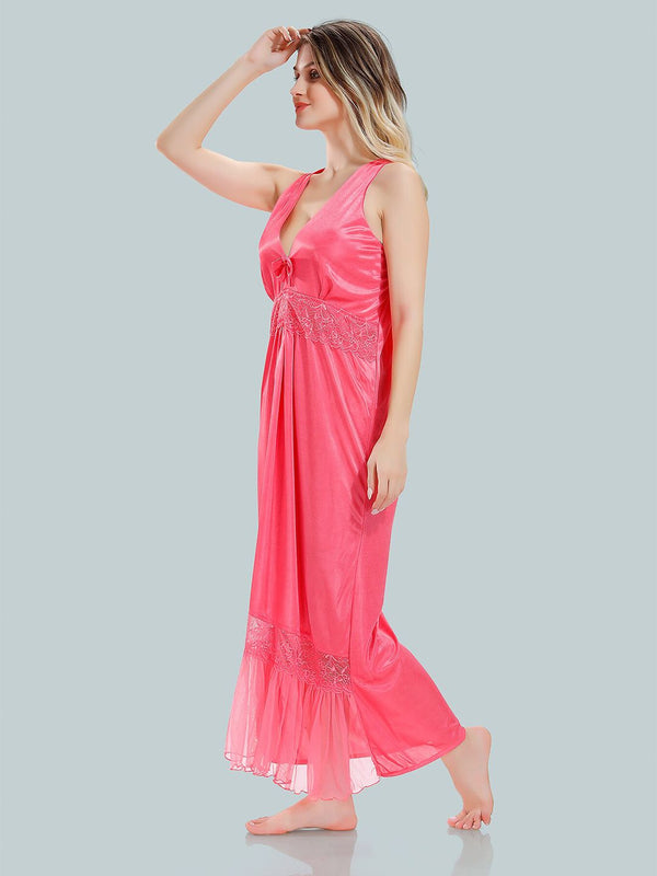 Be You V-Neck Lace Up Details Satin Maxi Nightdress With Robe