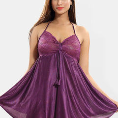 Be You Women Satin Halter Neck Baby Doll