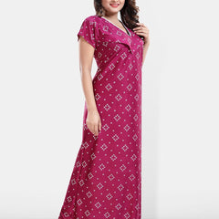 Be You Geometric Printed V-Neck Satin Maternity Maxi Nightdress