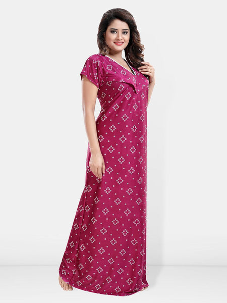Be You Geometric Printed V-Neck Satin Maternity Maxi Nightdress