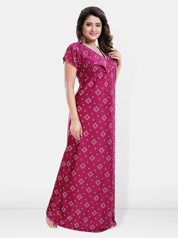 Be You Geometric Printed V-Neck Satin Maternity Maxi Nightdress