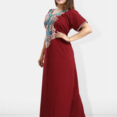 Be You Ethnic Motifs Embroidered Maxi Nightdress