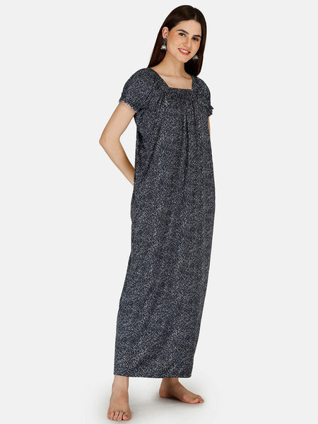 Be You Women Printed Satin Maxi Nightdress