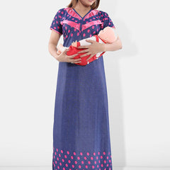 Be You Polka Dots Printed V-Neck Satin Maternity Maxi Nightdress