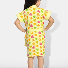 Be You Hearts Yellow Conversational Cotton Drawstring Knee Length Bath Robe