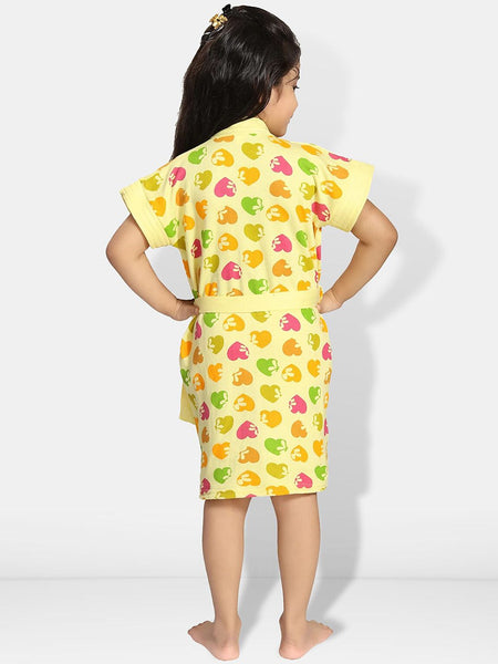 Be You Hearts Yellow Conversational Cotton Drawstring Knee Length Bath Robe