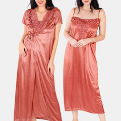 Be You Floral Lace Shoulder Straps Satin Maxi Nightdress With Robe