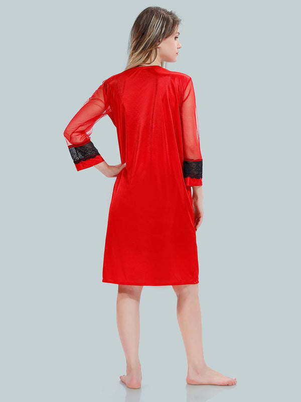 Be You V Neck Lace Up Details Satin Nightdress With Robe