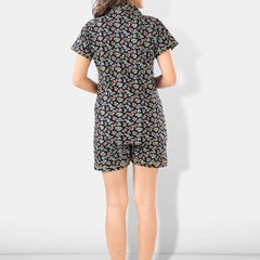 Be You Women Black & Blue Printed Pajama & Shorts with Shirt Night Suits