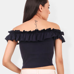 Be You Off-Shoulder Ruffles Cotton Bardot Crop Top