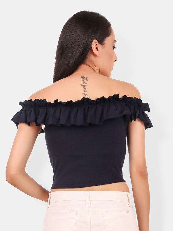 Be You Off-Shoulder Ruffles Cotton Bardot Crop Top