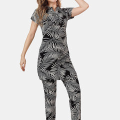 Be You Tropical Printed Mandarin Collar Longline Night Suit